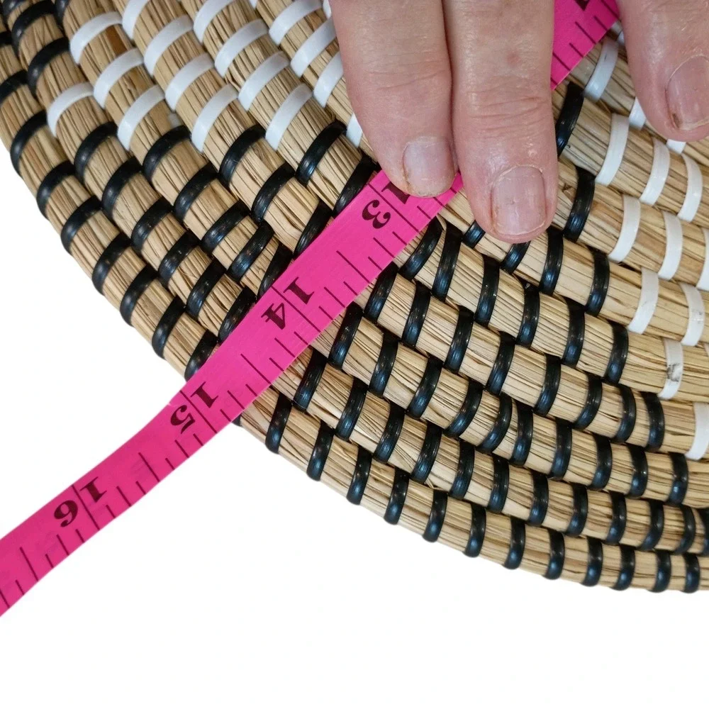 Handwoven Seagrass Coiled Wall Basket‎ Black White Spiral Boho Decor 14.5 Inch